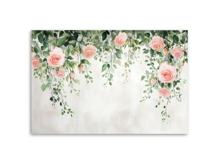 Obraz na plátne Závesné kvety ruží zelené listy betón (Rozmery 120 x 80 cm)