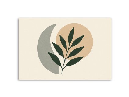 Obraz na plátne Listy Vetvička Minimalizmus Zelená Béžová (Rozmery 90 x 60 cm)