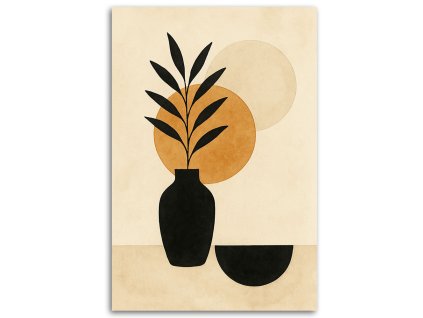 Obraz na plátne Váza Lístie Minimalizmus Béžová Ghana (Rozmery 80 x 120 cm)