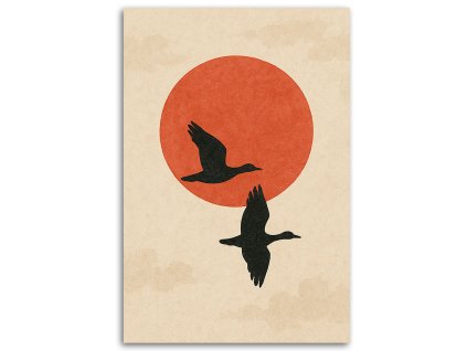 Obraz na plátne Vtáky Tvar Minimalizmus Oranžové pozadie (Rozmery 80 x 120 cm)