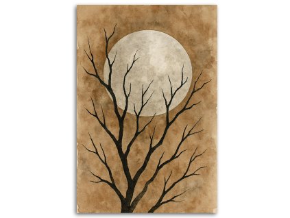 Obraz na plátne Strom Mesiac Akvarel Béžová Vintage (Rozmery 80 x 120 cm)