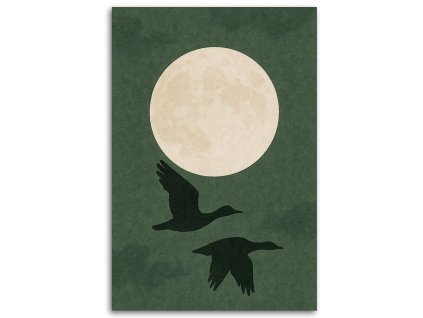 Obraz na plátne Siluety kačíc Minimalizmus Krémová Zelená (Rozmery 80 x 120 cm)