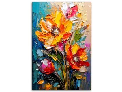 Obraz na plátne Kvety Impresionizmus Žltá Oranžová Farebné Jedinečné (Rozmery 80 x 120 cm)