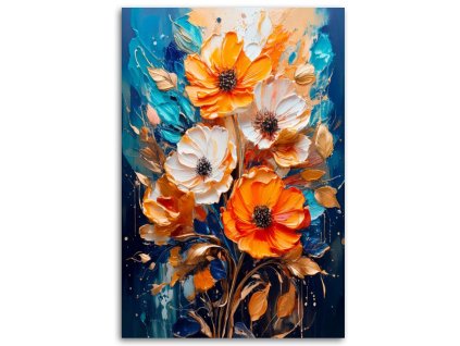 Obraz na plátne Kvety Obraz Techura Akvarel Oranžová Modrá (Rozmery 80 x 120 cm)