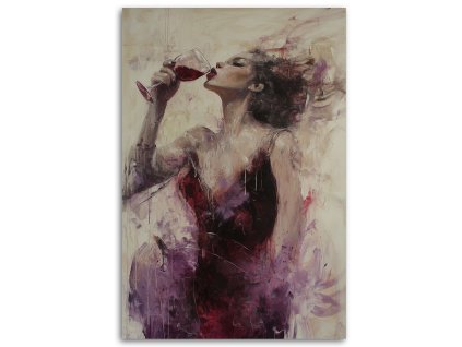 Obraz na plátne Žena pije červené víno Abstract Beige (Rozmery 80 x 120 cm)