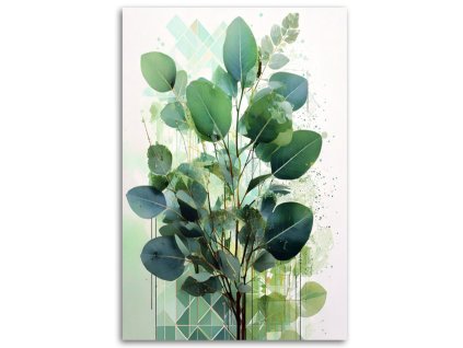 Obraz na plátne Listy zelené geometrické príroda akvarel (Rozmery 80 x 120 cm)