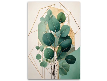 Obraz na plátne Eukalyptové listy geometrické zlaté zelené moderné (Rozmery 80 x 120 cm)