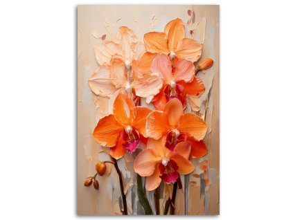 Obraz na plátne Orchidey Oranžová Impasto Kvety Pastelové farby Pozadie (Rozmery 80 x 120 cm)