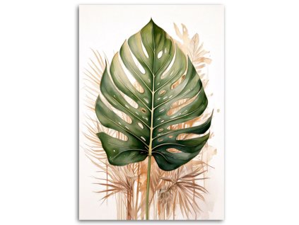 Obraz na plátne Monstera list Akvarel Zelená Príroda (Rozmery 80 x 120 cm)
