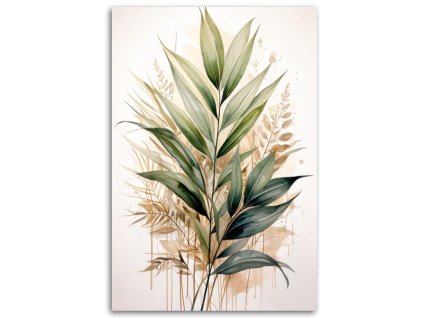 Obraz na plátne Rastliny Listy Akvarel Zelená Príroda (Rozmery 80 x 120 cm)
