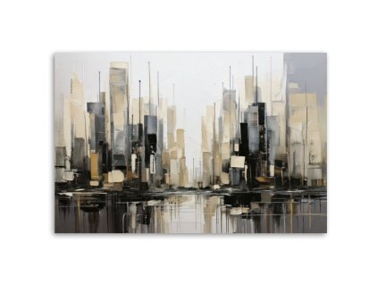 Obraz na plátne Abstrakčné mesto architektúra v béžovej farbe (Rozmery 90 x 60 cm)