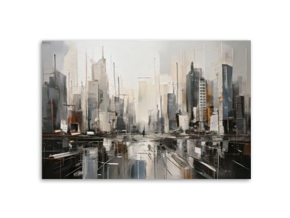 Obraz na plátne Abstrakčné mesto mrakodrapy v béžovej farbe (Rozmery 90 x 60 cm)