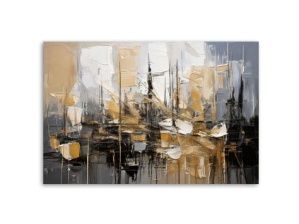 Obraz na plátne Abstrakcia v odtieňoch šedej a béžovej s prvkami zlata (Rozmery 90 x 60 cm)