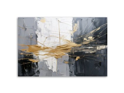 Obraz na plátne Abstrakcia v odtieňoch šedej s prvkami zlata (Rozmery 90 x 60 cm)