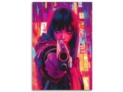 Obraz na plátne Žena s pištoľou Cyberpunk (Rozmery 80 x 120 cm)