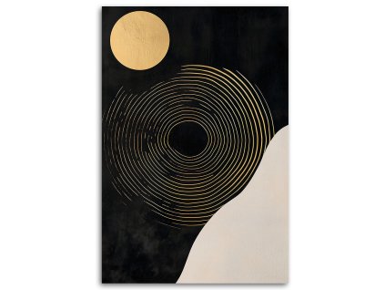 Obraz na plátne kruhové línie abstraktné čierne zlaté minimalizmus (Rozmery 80 x 120 cm)