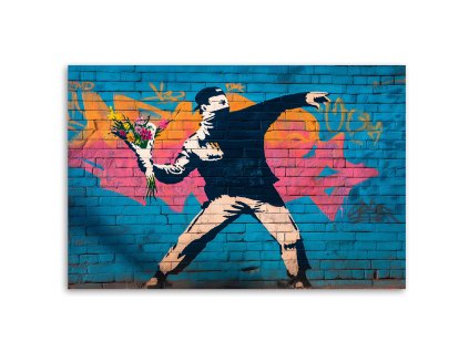 Obraz na plátne Banksy ‚Flower Thrower‘ Street Art (Rozmery 120 x 80 cm)