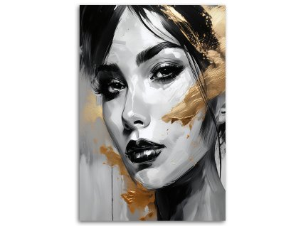 Obraz na plátne Žena Portrét Akvarel Monochromatické Zlaté akcenty (Rozmery 80 x 120 cm)