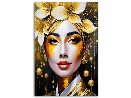 Obraz na plátne Žena kvetinová glamour zlatá portrét moderná (Rozmery 80 x 120 cm)