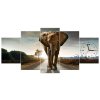 Obraz s hodinami Osamelý silný slon - 5 dielny