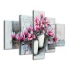 Ručne maľovaný obraz Ružové magnólie vo váze - 5 dielny