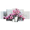 Ručne maľovaný obraz Ružové magnólie vo váze - 5 dielny