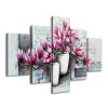 Ručne maľovaný obraz Ružové magnólie vo váze - 5 dielny