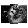 Obraz s hodinami Strieborný lev - 3 dielny