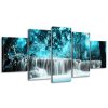 Obraz s hodinami Vodopád v modrej džungli - 5 dielny