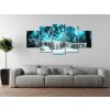 Obraz s hodinami Vodopád v modrej džungli - 5 dielny