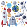 Detská nálepka na stenu Solar system - planéty, astronauti, rakety a UFO