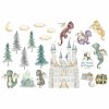 Detská nálepka na stenu The world of dragons - draci, vajíčka, zámok, poklad a diamanty