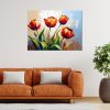 Obraz na plátne Červené kvety Tulipány na béžovom pozadí imitácia farby (Rozmery 90 x 60 cm)