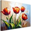 Obraz na plátne Červené kvety Tulipány na béžovom pozadí imitácia farby (Rozmery 90 x 60 cm)