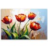 Obraz na plátne Červené kvety Tulipány na béžovom pozadí imitácia farby (Rozmery 90 x 60 cm)