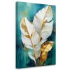 Obraz na plátne Bielo-zlaté listy na tyrkysovom podklade (Rozmery 80 x 120 cm)