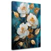 Obraz na plátne Kvety ruže biele a zlaté na modrom podklade (Rozmery 80 x 120 cm)