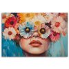 Obraz na plátne Žena s farebnými kvetmi na hlave (Rozmery 120 x 80 cm)
