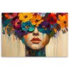 Obraz na plátne Abstraktné umenie žena s kvetmi na hlave (Rozmery 120 x 80 cm)