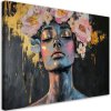 Obraz na plátne Abstraktný portrét ženy s kvetmi (Rozmery 120 x 80 cm)