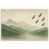 Obraz na plátne Hory Príroda Akvarel Zelená Vtáky (Rozmery 90 x 60 cm)