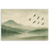 Obraz na plátne Hory Rieka Vtáky Akvarel Zelená Hmla (Rozmery 90 x 60 cm)