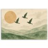 Obraz na plátne Vtáky Hory Akvarel Zelená Béžová (Rozmery 90 x 60 cm)