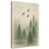 Obraz na plátne Borovice Vtáky Les Akvarel Zelená Prírodná (Rozmery 80 x 120 cm)