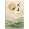 Obraz na plátne Vtáky Hory Akvarel Zelená Béžová (Rozmery 80 x 120 cm)