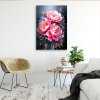 Obraz na plátne Pivoňky Ružové Kvety Akvarel Tmavé pozadie (Rozmery 80 x 120 cm)