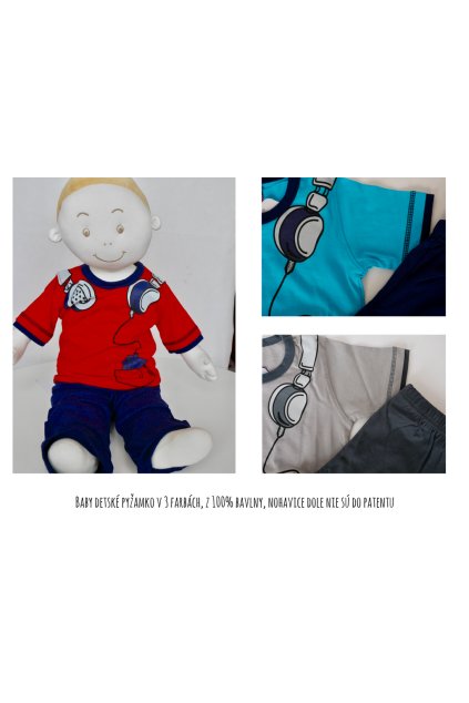 Baby detské pyžamko v 3 farbách, z 100% bavlny, nohavice dole nie sú do patentu