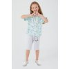 Dievčenské pyžamo RolyPoly mentolové s jablkovým motívom, trojštvrťové nohavice