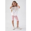 Dievčenský letný set HAPPY MOOD – biele tričko s farebným nápisom a ružové legíny s kvetinovým vzorom