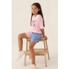 Letné dievčenské pyžamo s motýľom – dievča sediace na stoličke, detail kompletu